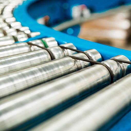 close up image of conveyor belt in distribution center