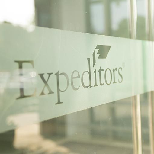 Image of Expeditors logo on glass