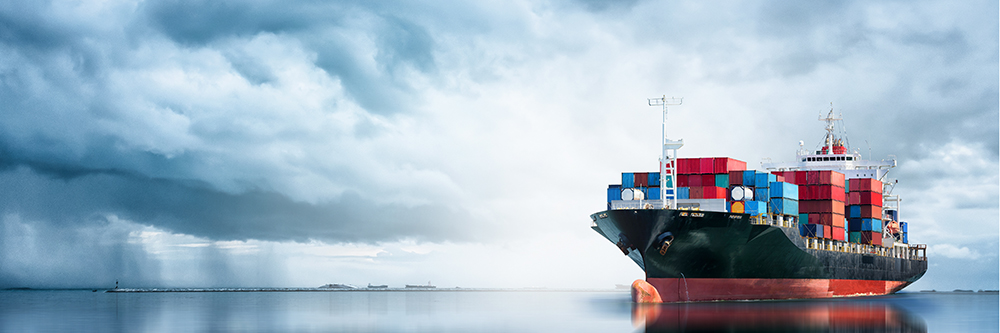 Loaded cargo ship on the water